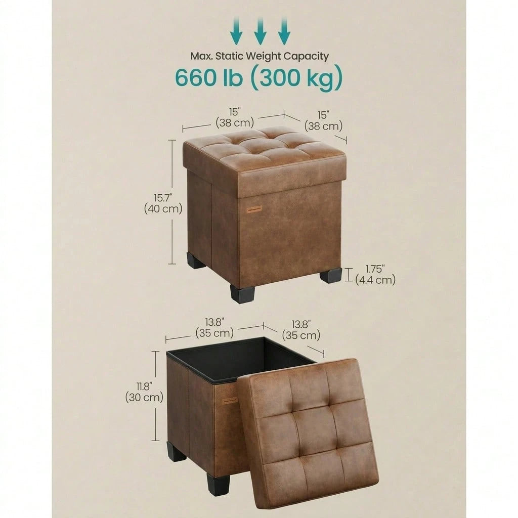 SONGMICS Storage Ottoman, Cube Ottoman With Legs, 15 X 15 X 15.7 Inches, Footstool, Footrest, 10 Gal. (37 L), Synthetic Leather, For Bedroom, Living Room, Dorm