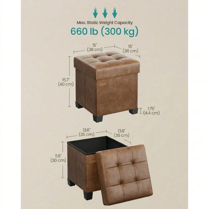 SONGMICS Storage Ottoman, Cube Ottoman With Legs, 15 X 15 X 15.7 Inches, Footstool, Footrest, 10 Gal. (37 L), Synthetic Leather, For Bedroom, Living Room, Dorm