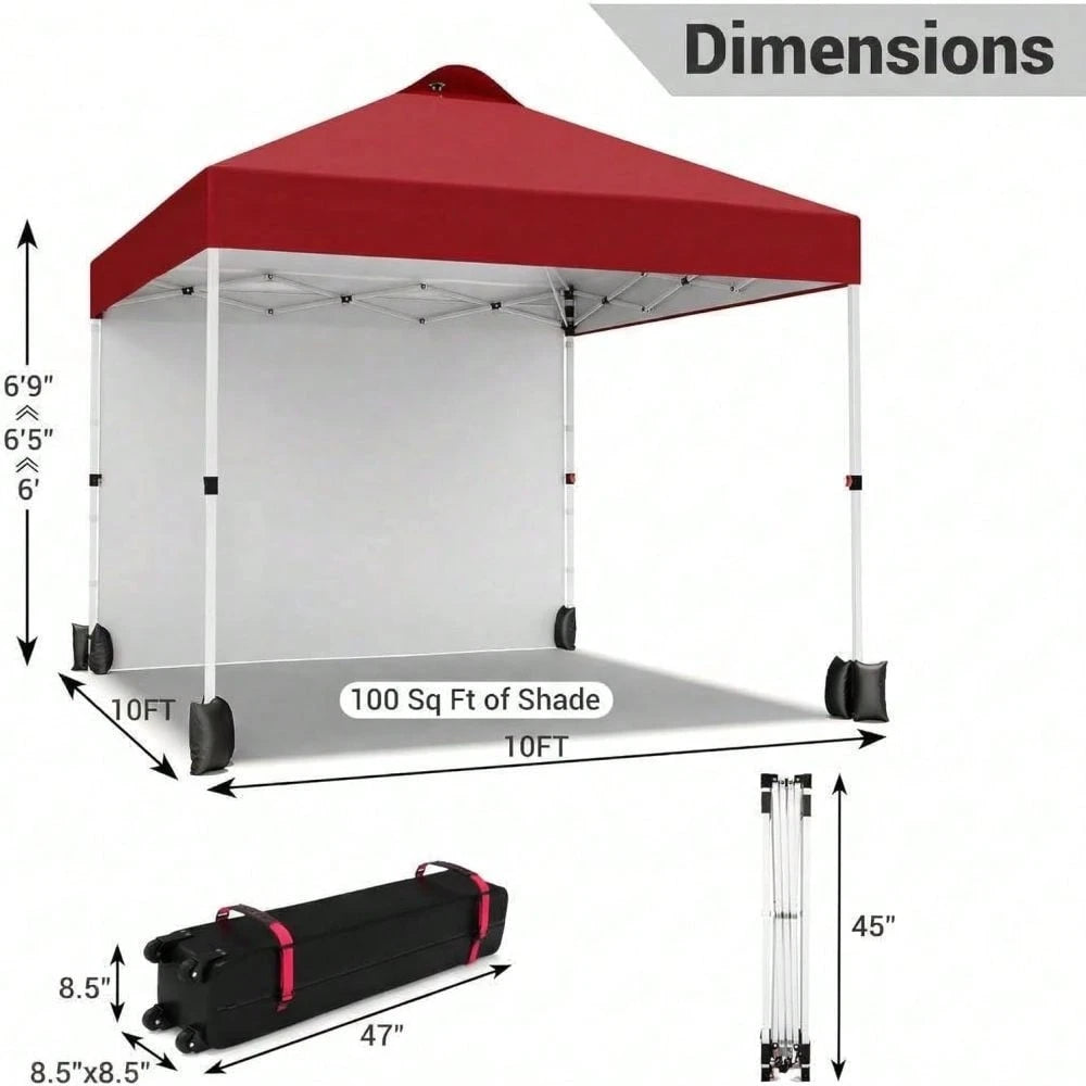 Soonbuy 10x10 Pop Up Canopy,Portable Commercial Canopy Tent,Outdoor Sun Shelter,Beach Tent With 1 Sidewall,Vented Top Roller Bag,4 Sandbags,4 Ropes And 8 Tent Stakes For Home Party Event Camping