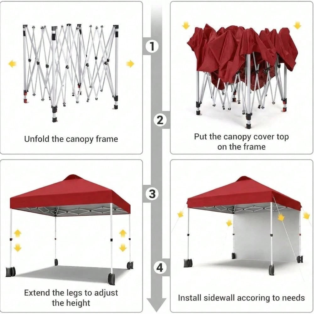 Soonbuy 10x10 Pop Up Canopy,Portable Commercial Canopy Tent,Outdoor Sun Shelter,Beach Tent With 1 Sidewall,Vented Top Roller Bag,4 Sandbags,4 Ropes And 8 Tent Stakes For Home Party Event Camping