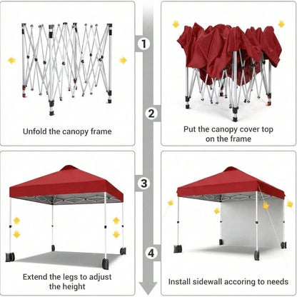Soonbuy 10x10 Pop Up Canopy,Portable Commercial Canopy Tent,Outdoor Sun Shelter,Beach Tent With 1 Sidewall,Vented Top Roller Bag,4 Sandbags,4 Ropes And 8 Tent Stakes For Home Party Event Camping