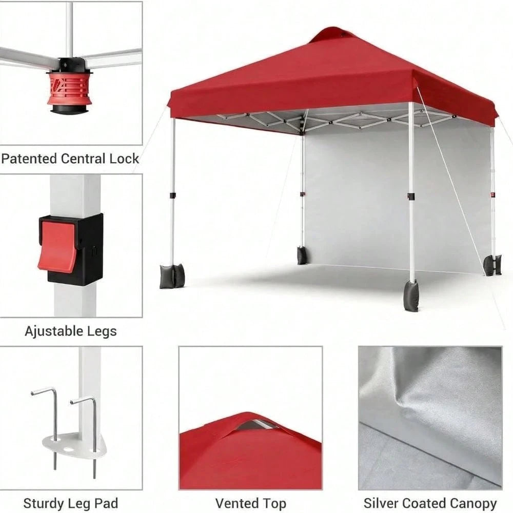 Soonbuy 10x10 Pop Up Canopy,Portable Commercial Canopy Tent,Outdoor Sun Shelter,Beach Tent With 1 Sidewall,Vented Top Roller Bag,4 Sandbags,4 Ropes And 8 Tent Stakes For Home Party Event Camping