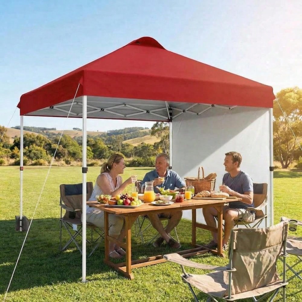 Soonbuy 10x10 Pop Up Canopy,Portable Commercial Canopy Tent,Outdoor Sun Shelter,Beach Tent With 1 Sidewall,Vented Top Roller Bag,4 Sandbags,4 Ropes And 8 Tent Stakes For Home Party Event Camping