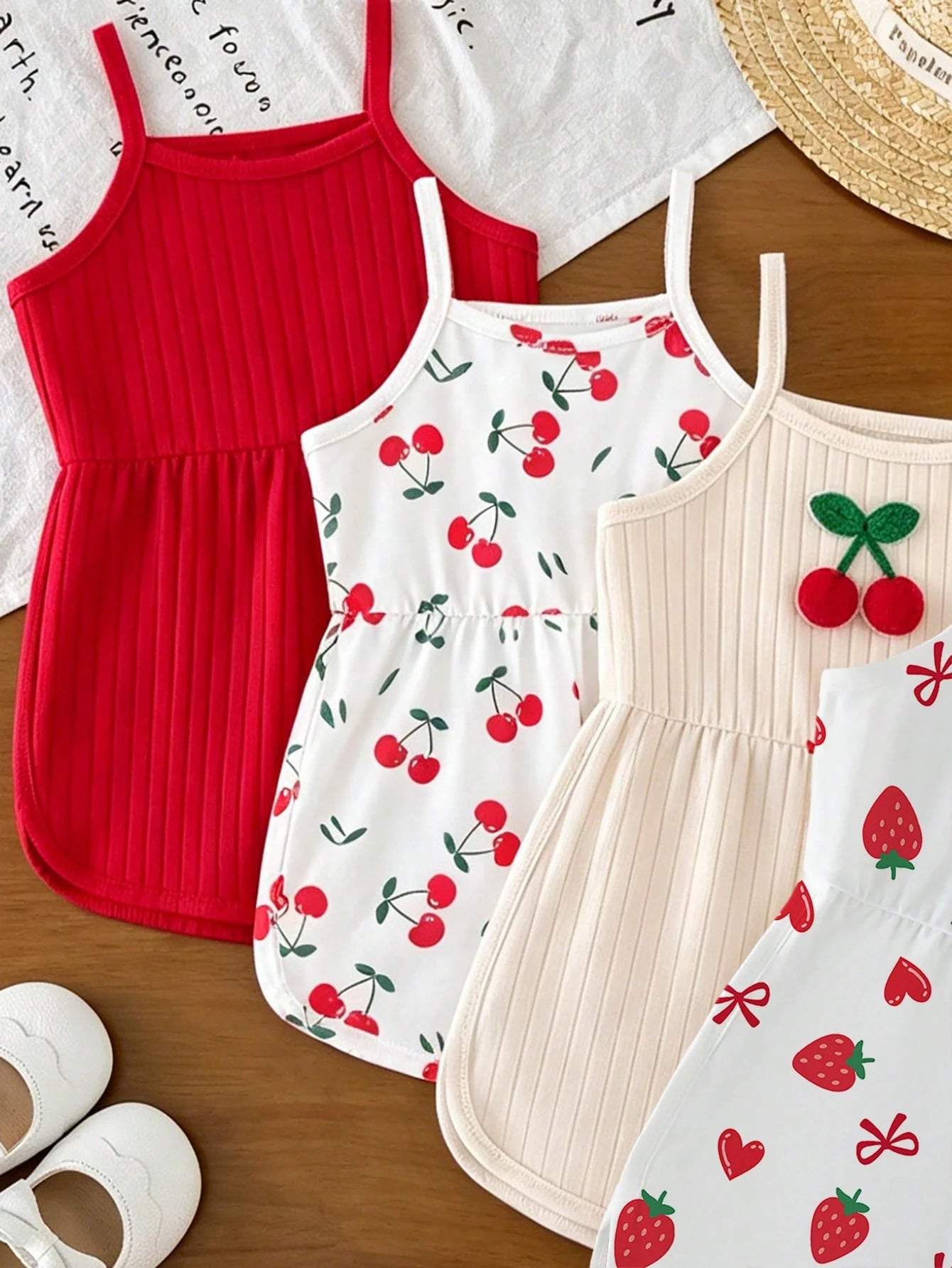 Souflis Souflis 1 Pc Random, Baby Girl Pastel Fruit Print Cami Romper, Cute Summer Vacation Outfit, Korean Pastoral Style Comfortable Daily Wear Romper
