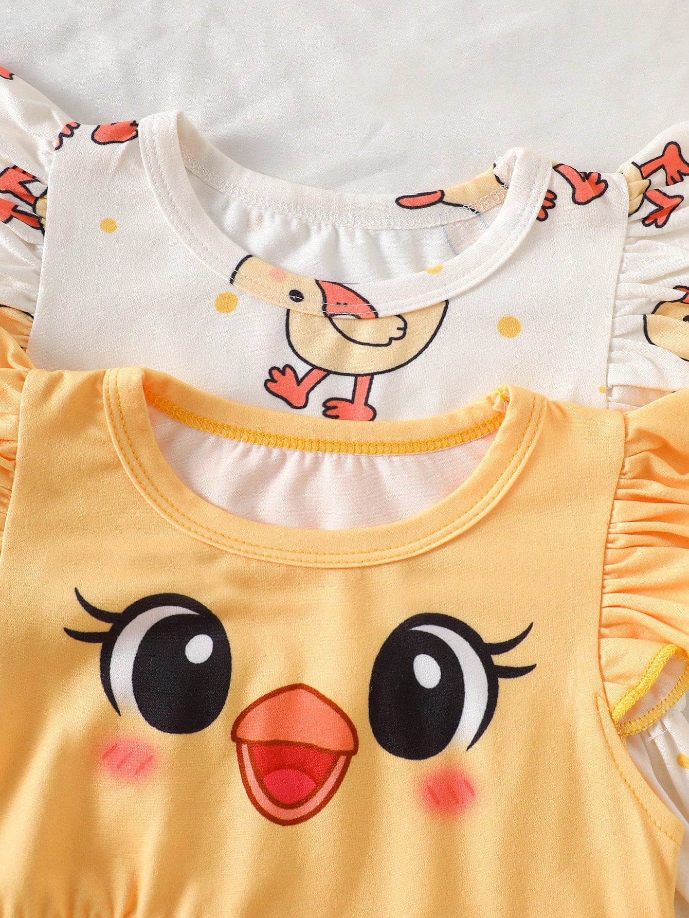 Souflis Souflis 2pcs Summer Baby Girl Dresses, Yellow Flutter Sleeve Dress With Cute Little Duck Print Design
