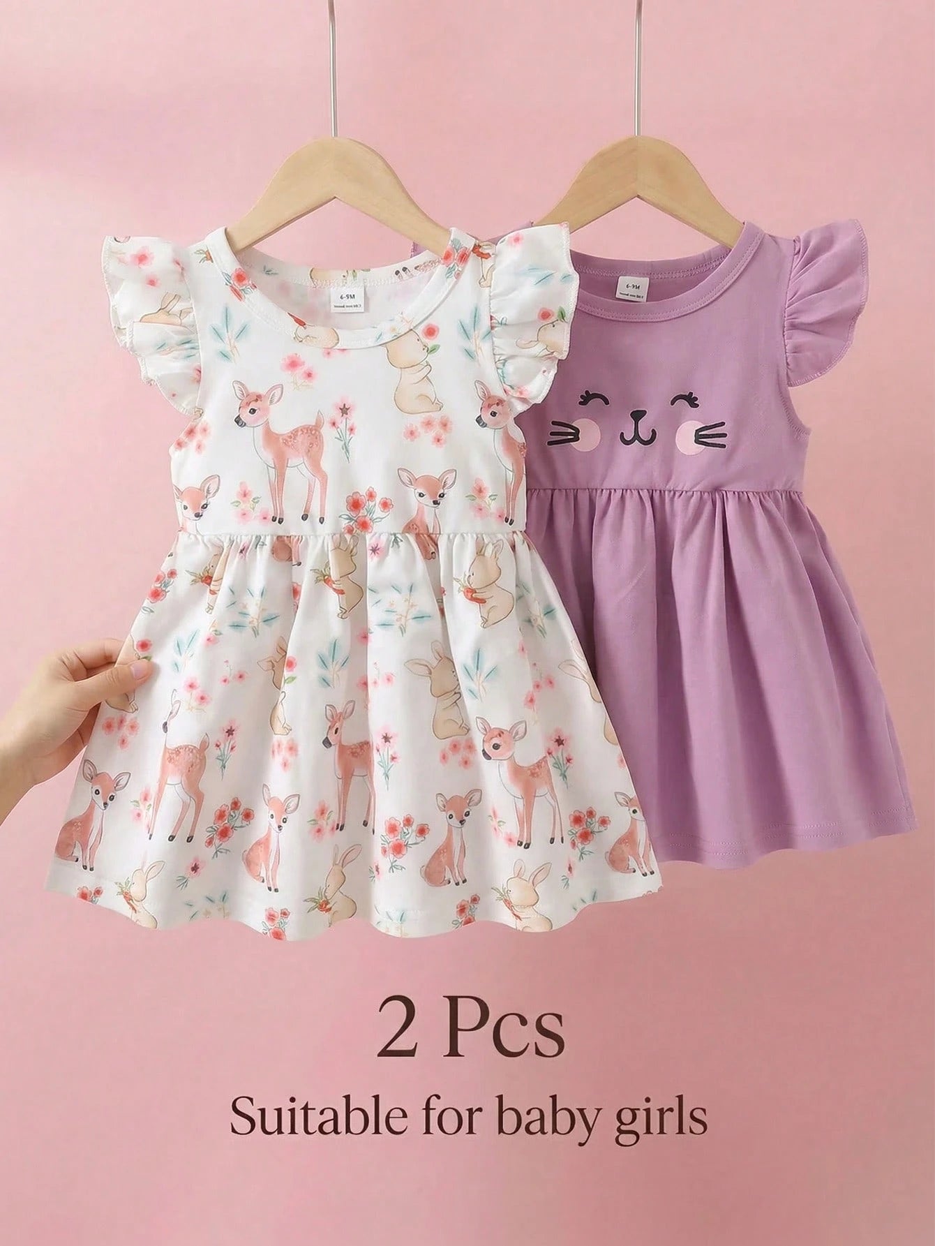 Souflis Souflis 2pcs Summer Baby Girl Dresses, Yellow Flutter Sleeve Dress With Cute Little Duck Print Design