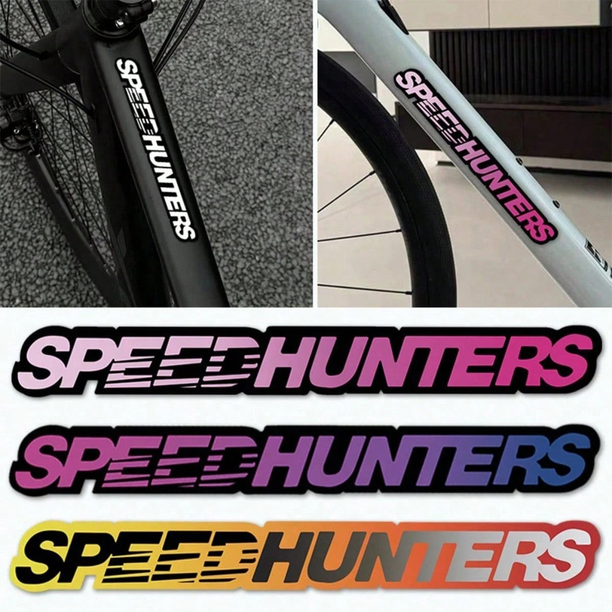 Speed Hunters Letter Bike Frame Sticker, Racing Cursive Text Bicycle Decor Decal, Self-Adhesive Waterproof Cycling Accessory