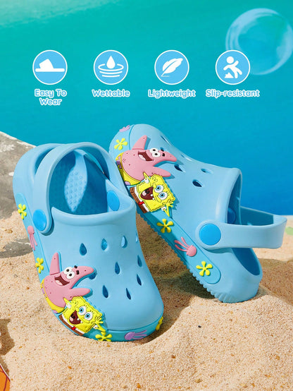 SpongeBob SquarePants| Cartoon Blue Children's Gardening Slippers, Breathable And Quick-Drying, Light And Durable EVA Material, Suitable For Home And Outdoor Places