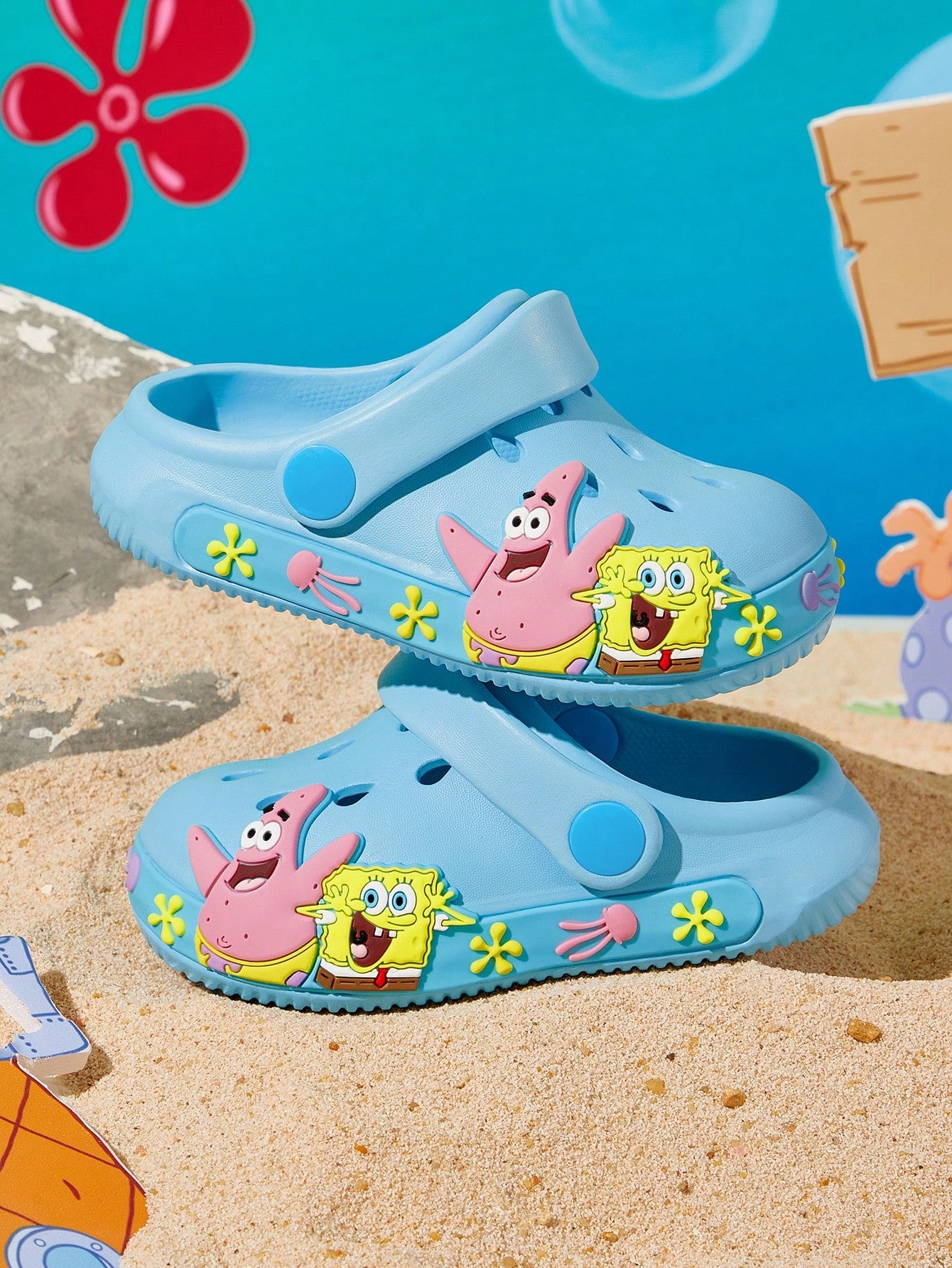 SpongeBob SquarePants| Cartoon Blue Children's Gardening Slippers, Breathable And Quick-Drying, Light And Durable EVA Material, Suitable For Home And Outdoor Places