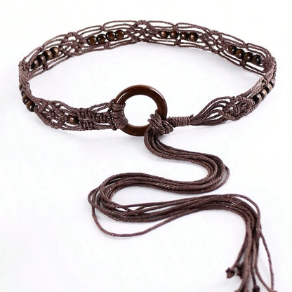 Spring And Summer Fashion Multi-Color Bohemian Style Wax Rope Handmade Wooden Circle Braided Hollow Belt With Dress Belt