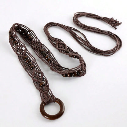 Spring And Summer Fashion Multi-Color Bohemian Style Wax Rope Handmade Wooden Circle Braided Hollow Belt With Dress Belt
