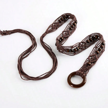 Spring And Summer Fashion Multi-Color Bohemian Style Wax Rope Handmade Wooden Circle Braided Hollow Belt With Dress Belt
