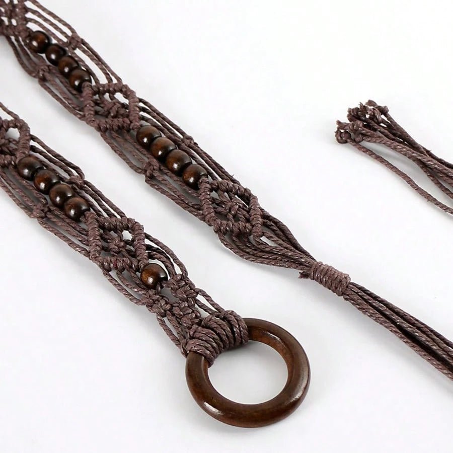 Spring And Summer Fashion Multi-Color Bohemian Style Wax Rope Handmade Wooden Circle Braided Hollow Belt With Dress Belt