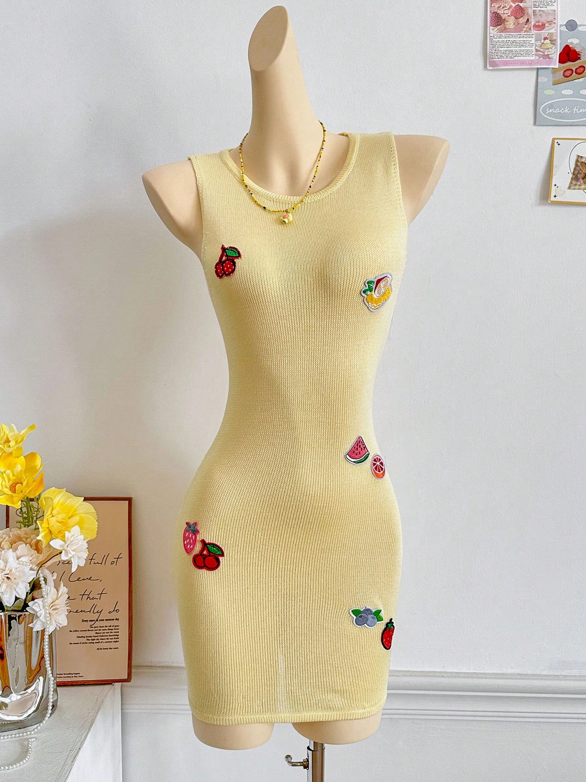 Spring And Summer New Butter Yellow Knitted Dress, Women's Beach Vacation Style, Printed Hollow Design, Music Festival Casual Cover, Semi Transparent Short Skirt