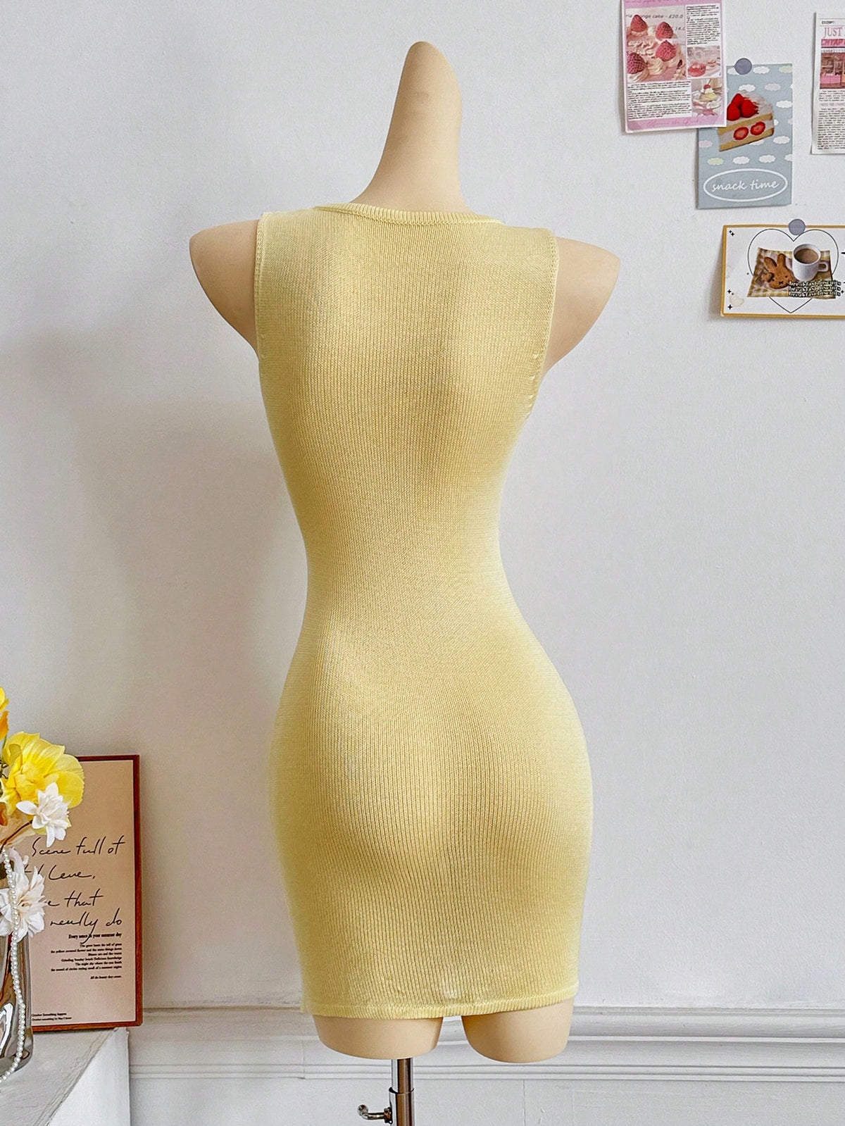 Spring And Summer New Butter Yellow Knitted Dress, Women's Beach Vacation Style, Printed Hollow Design, Music Festival Casual Cover, Semi Transparent Short Skirt