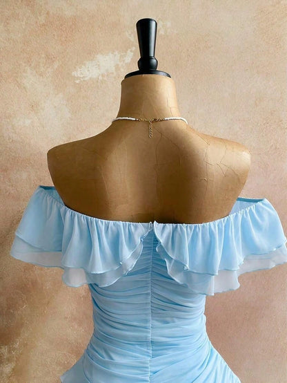 Spring & Summer Vacation Knit Mesh Strapless Fitted Multilayer Ruffle Asymmetric Hem Dress, Suitable For Garden Party, Tea Party, Flower Arranging, Date, Bohemian, Boho, Vacation