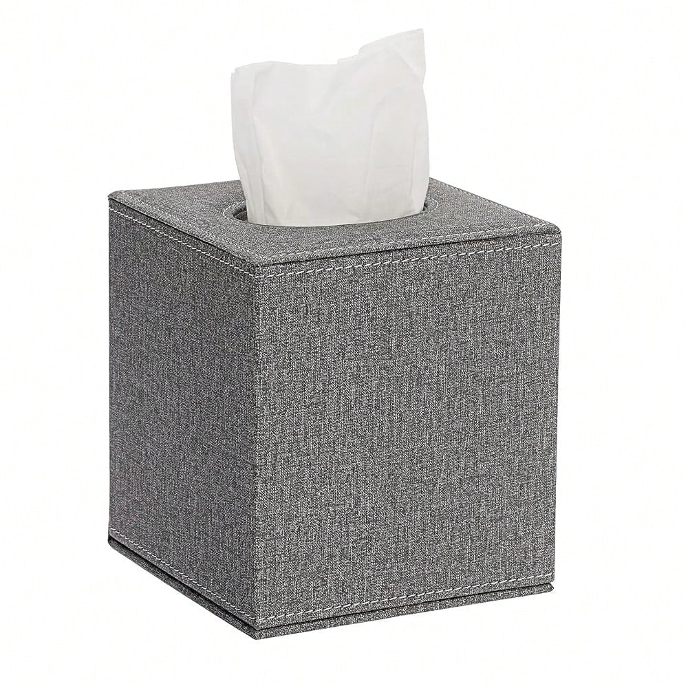 Square Linen Tissue Box Cover- Stylish Cube Tissue Box Holder With Magnetic Bottom, Decorative Tissue Box For Vanity Toilet Dresser Ni