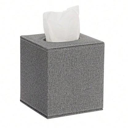 Square Linen Tissue Box Cover- Stylish Cube Tissue Box Holder With Magnetic Bottom, Decorative Tissue Box For Vanity Toilet Dresser Ni