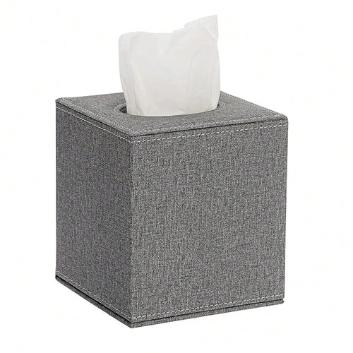 Square Linen Tissue Box Cover- Stylish Cube Tissue Box Holder With Magnetic Bottom, Decorative Tissue Box For Vanity Toilet Dresser Ni
