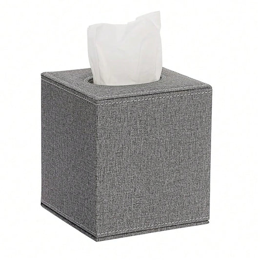 Square Linen Tissue Box Cover- Stylish Cube Tissue Box Holder With Magnetic Bottom, Decorative Tissue Box For Vanity Toilet Dresser Ni