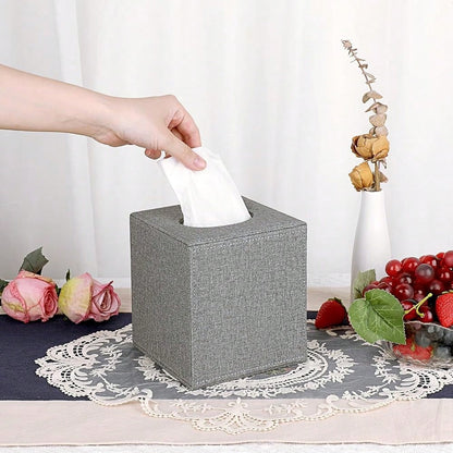 Square Linen Tissue Box Cover- Stylish Cube Tissue Box Holder With Magnetic Bottom, Decorative Tissue Box For Vanity Toilet Dresser Ni
