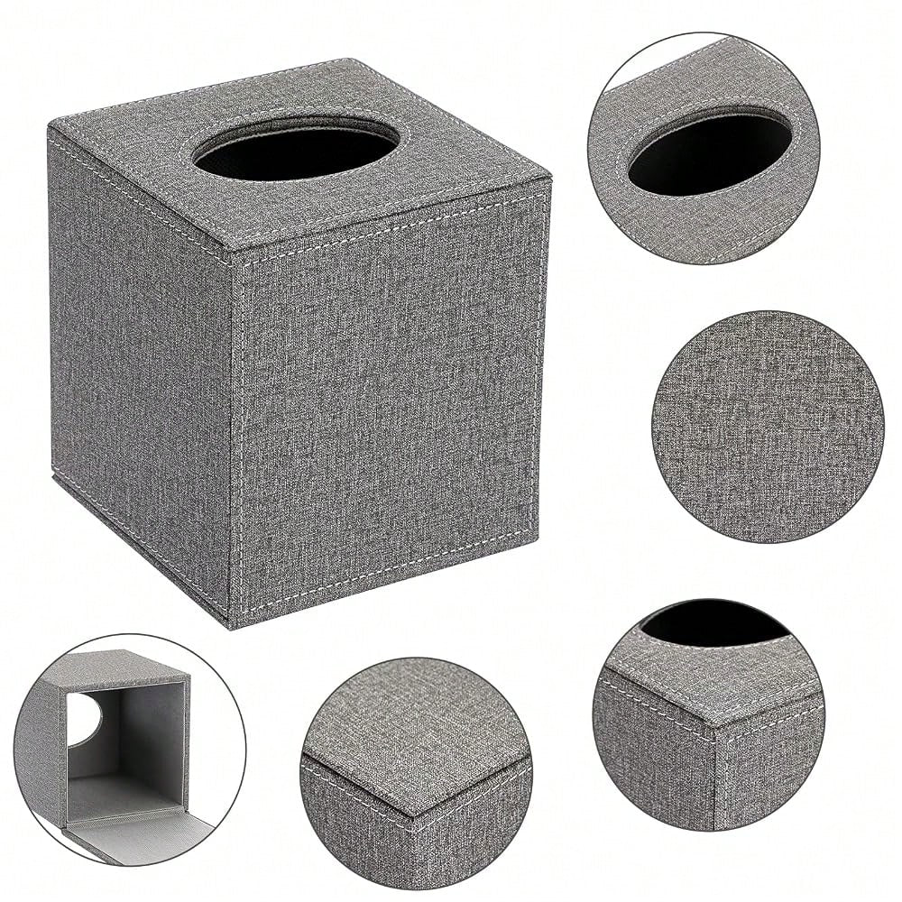 Square Linen Tissue Box Cover- Stylish Cube Tissue Box Holder With Magnetic Bottom, Decorative Tissue Box For Vanity Toilet Dresser Ni