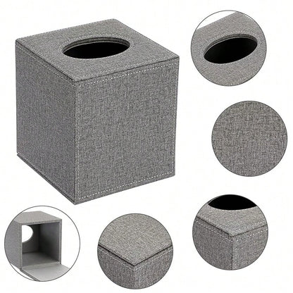 Square Linen Tissue Box Cover- Stylish Cube Tissue Box Holder With Magnetic Bottom, Decorative Tissue Box For Vanity Toilet Dresser Ni