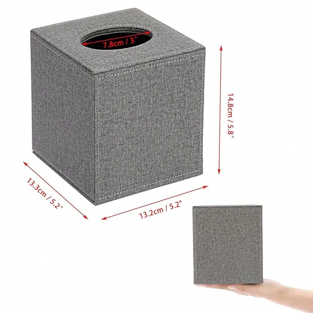 Square Linen Tissue Box Cover- Stylish Cube Tissue Box Holder With Magnetic Bottom, Decorative Tissue Box For Vanity Toilet Dresser Ni
