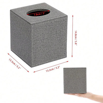 Square Linen Tissue Box Cover- Stylish Cube Tissue Box Holder With Magnetic Bottom, Decorative Tissue Box For Vanity Toilet Dresser Ni