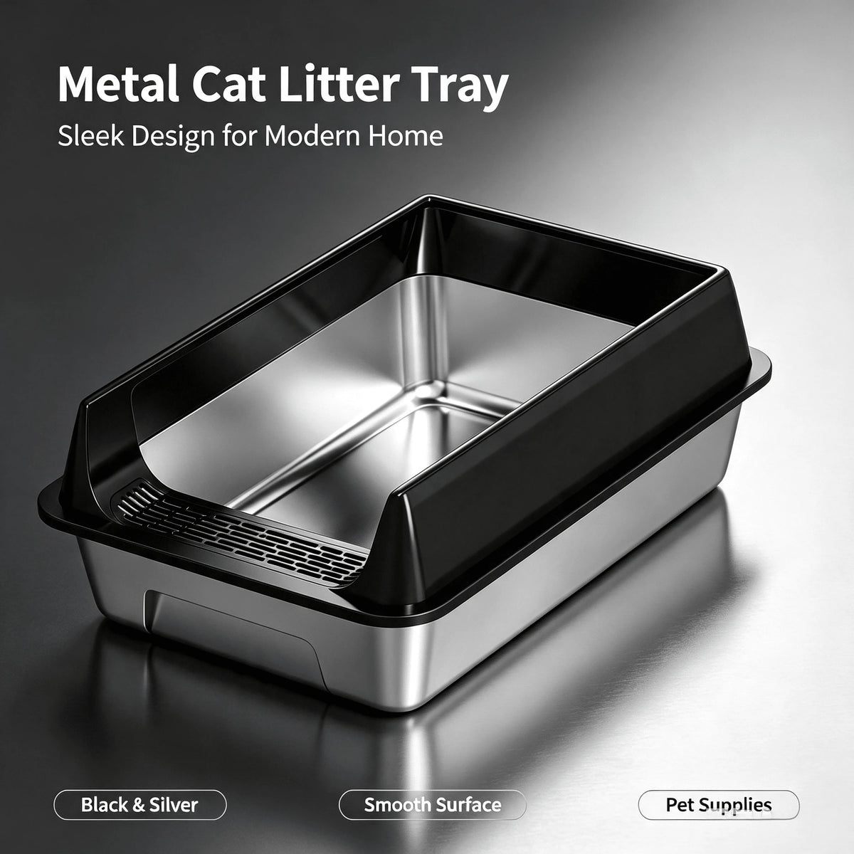 Stainless Steel Cat Litter Box With Anti-Splash Rim, High Side Open Top Metal Litter Pan With Foot Grate, Leak-Proof Easy Clean Cat Toilet For Indoor Kittens Adult Cats