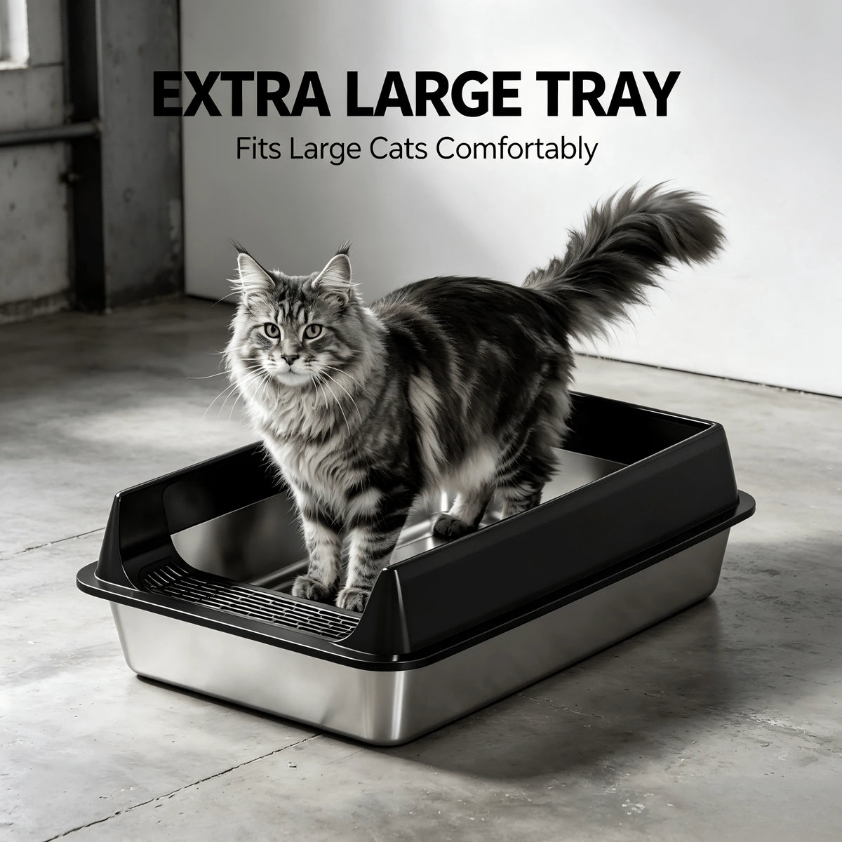 Stainless Steel Cat Litter Box With Anti-Splash Rim, High Side Open Top Metal Litter Pan With Foot Grate, Leak-Proof Easy Clean Cat Toilet For Indoor Kittens Adult Cats