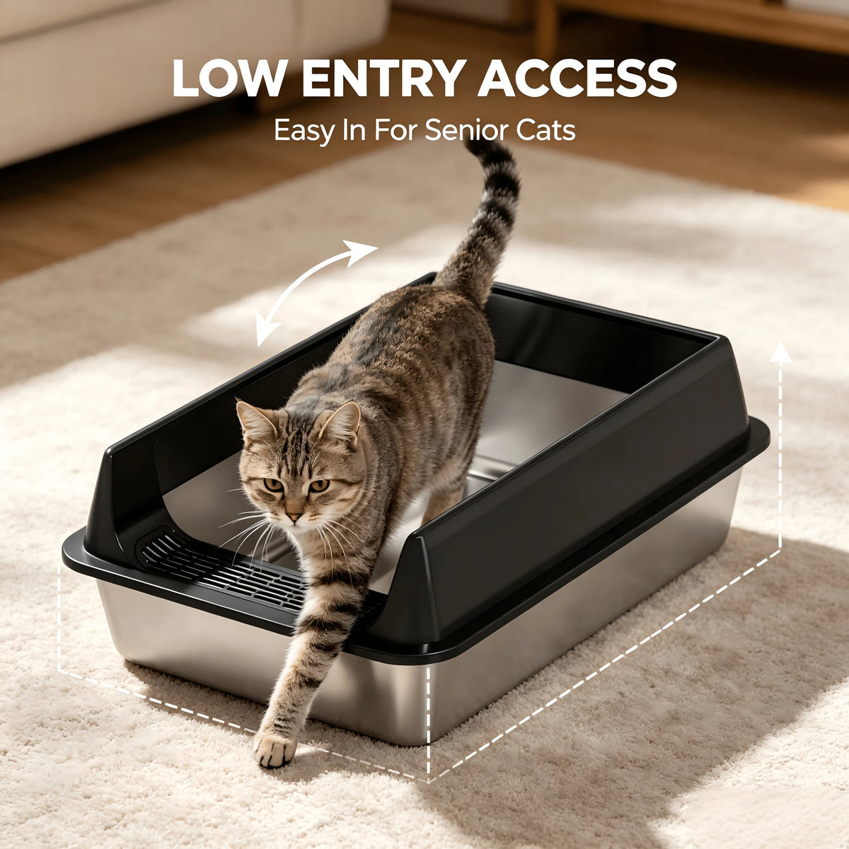 Stainless Steel Cat Litter Box With Anti-Splash Rim, High Side Open Top Metal Litter Pan With Foot Grate, Leak-Proof Easy Clean Cat Toilet For Indoor Kittens Adult Cats