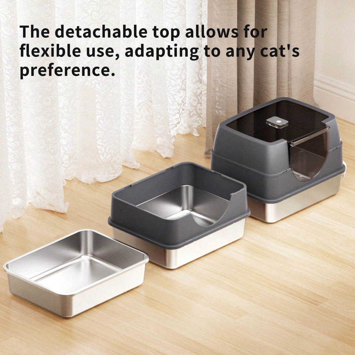 Stainless Steel Litter Box With Lid,Front Entry Top Exit Kitty LitterBox,Extra Large Enclosed Metal Cat Box With Litter Scoop & Litter Mat