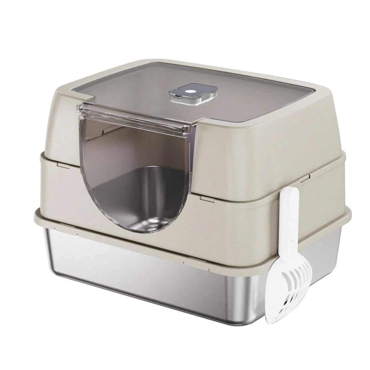 Stainless Steel Litter Box With Lid,Front Entry Top Exit Kitty LitterBox,Extra Large Enclosed Metal Cat Box With Litter Scoop & Litter Mat