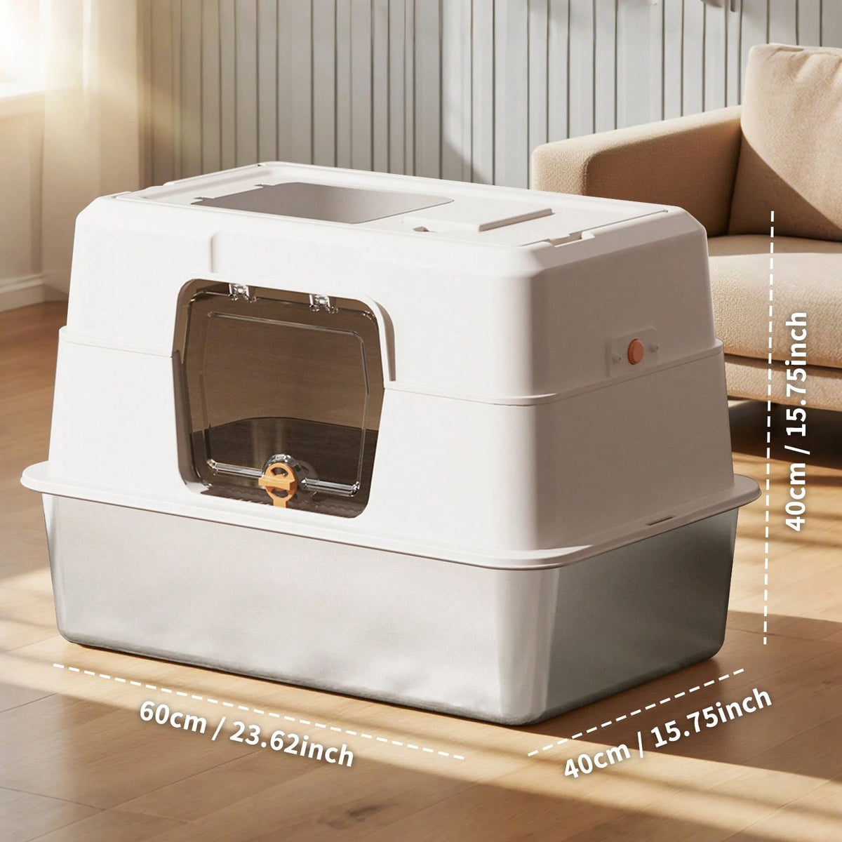 Stainless Steel Litter Box With Lid,Front Entry Top Exit Kitty LitterBox,Extra Large Enclosed Metal Cat Box With Litter Scoop & Litter Mat