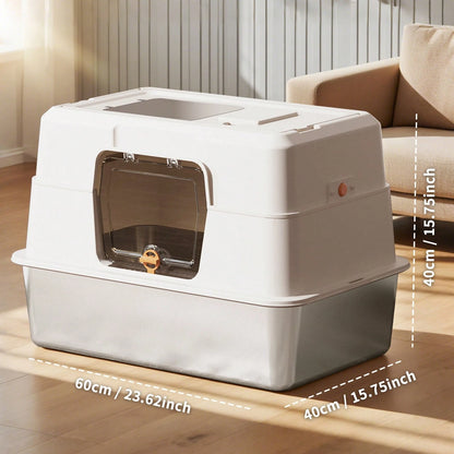 Stainless Steel Litter Box With Lid,Front Entry Top Exit Kitty LitterBox,Extra Large Enclosed Metal Cat Box With Litter Scoop & Litter Mat