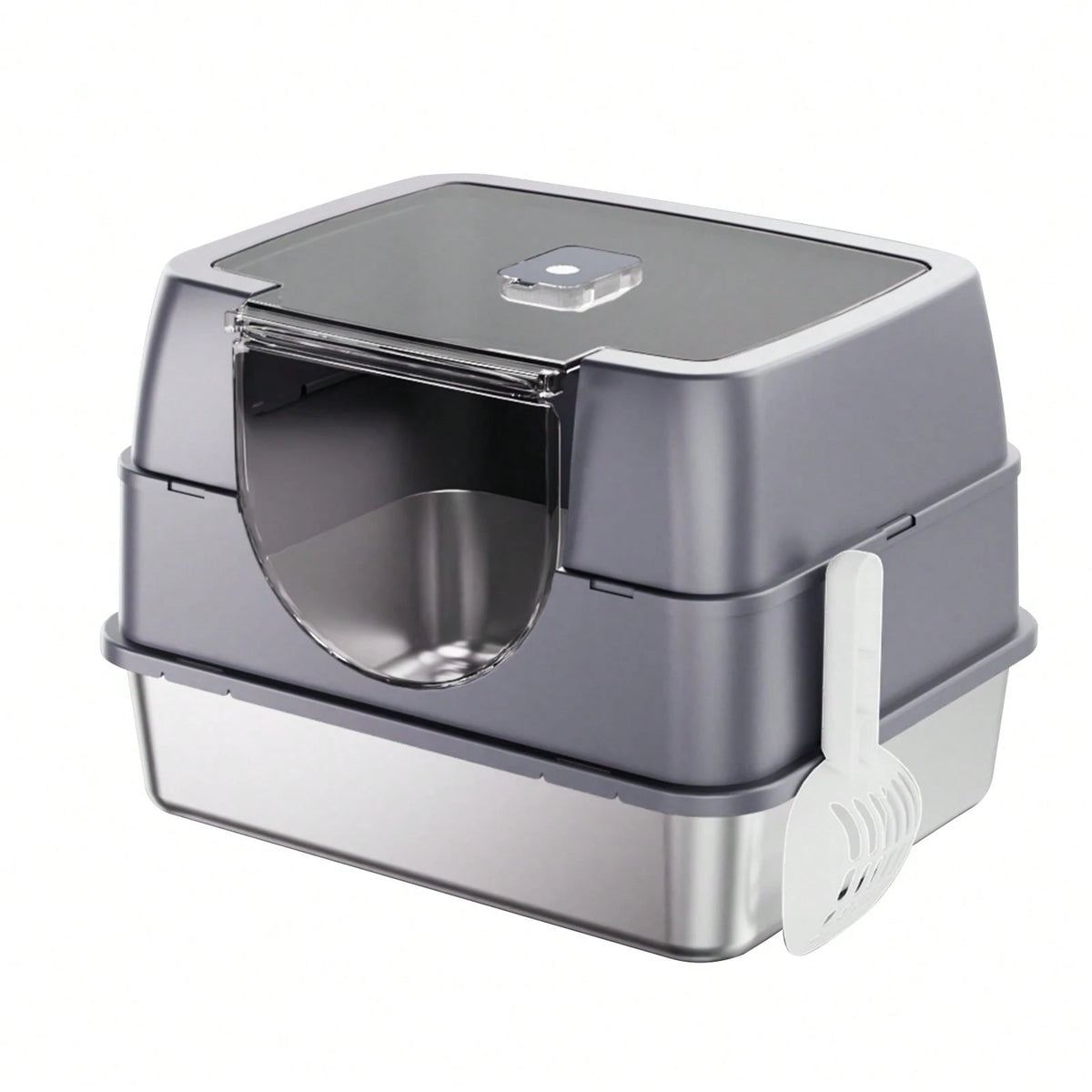 Stainless Steel Litter Box With Lid,Front Entry Top Exit Kitty LitterBox,Extra Large Enclosed Metal Cat Box With Litter Scoop & Litter Mat