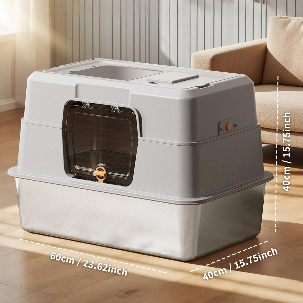 Stainless Steel Litter Box With Lid,Front Entry Top Exit Kitty LitterBox,Extra Large Enclosed Metal Cat Box With Litter Scoop & Litter Mat
