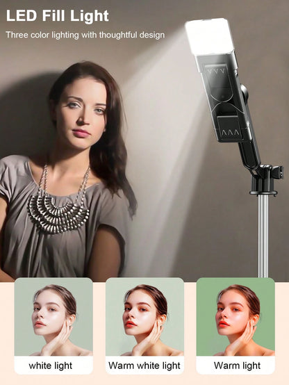 STICKMAG 130cm Wireless Bluetooth Selfie Stick Tripod With 3-Speed Adjustable LED Beauty Light, 360° Rotating Stainless Steel Anti-Shake, Suitable For Smartphones