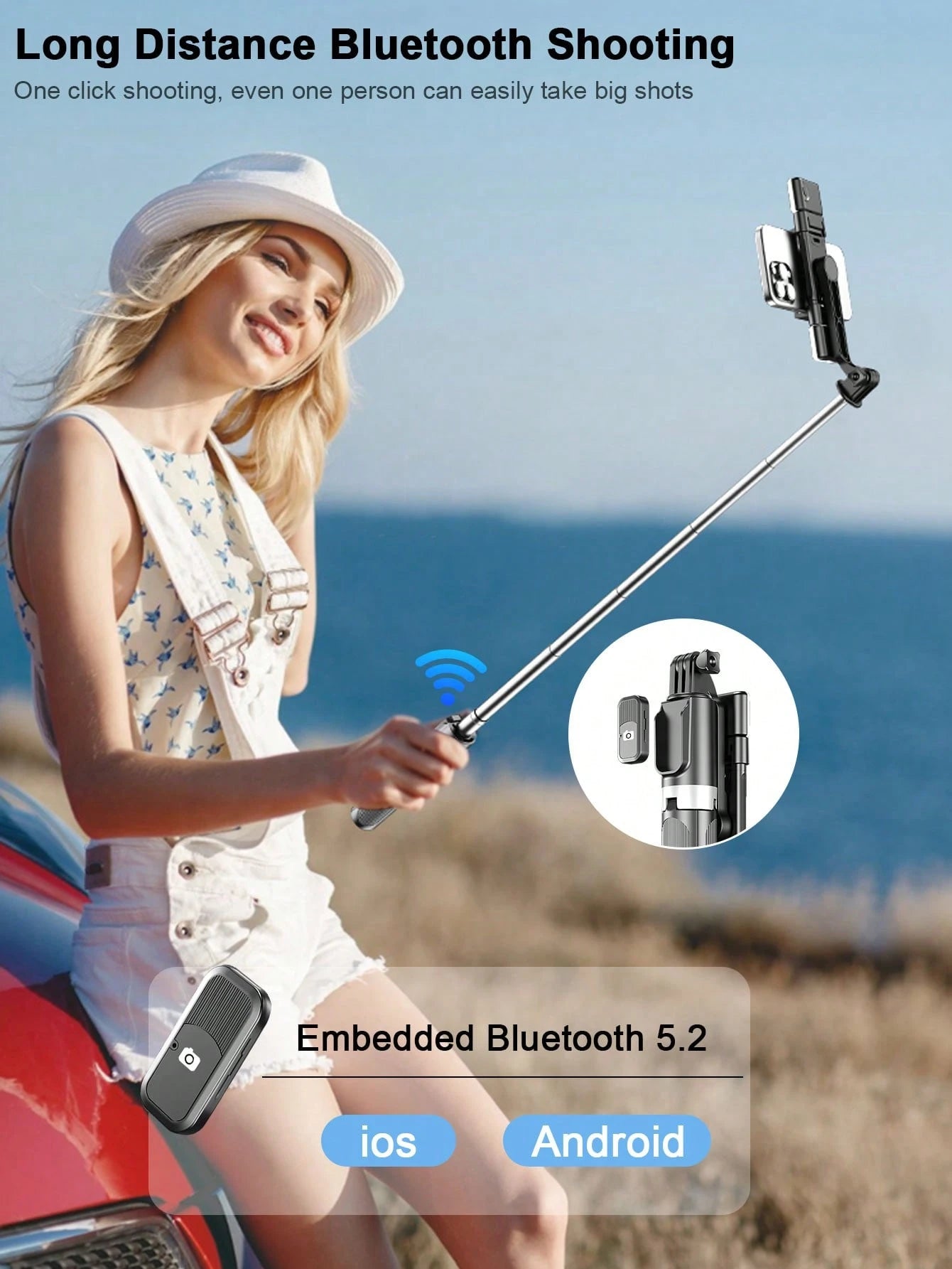 STICKMAG 130cm Wireless Bluetooth Selfie Stick Tripod With 3-Speed Adjustable LED Beauty Light, 360° Rotating Stainless Steel Anti-Shake, Suitable For Smartphones