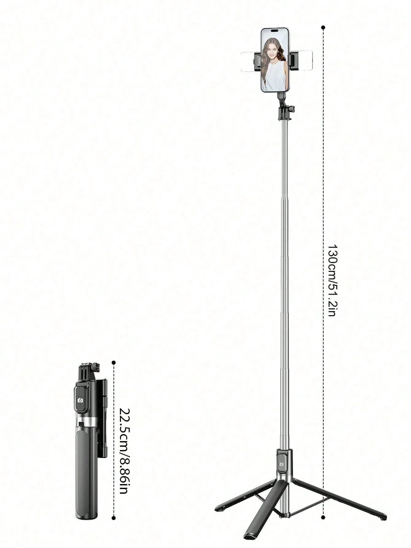 STICKMAG 130cm Wireless Bluetooth Selfie Stick Tripod With 3-Speed Adjustable LED Beauty Light, 360° Rotating Stainless Steel Anti-Shake, Suitable For Smartphones