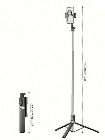 STICKMAG 130cm Wireless Bluetooth Selfie Stick Tripod With 3-Speed Adjustable LED Beauty Light, 360° Rotating Stainless Steel Anti-Shake, Suitable For Smartphones