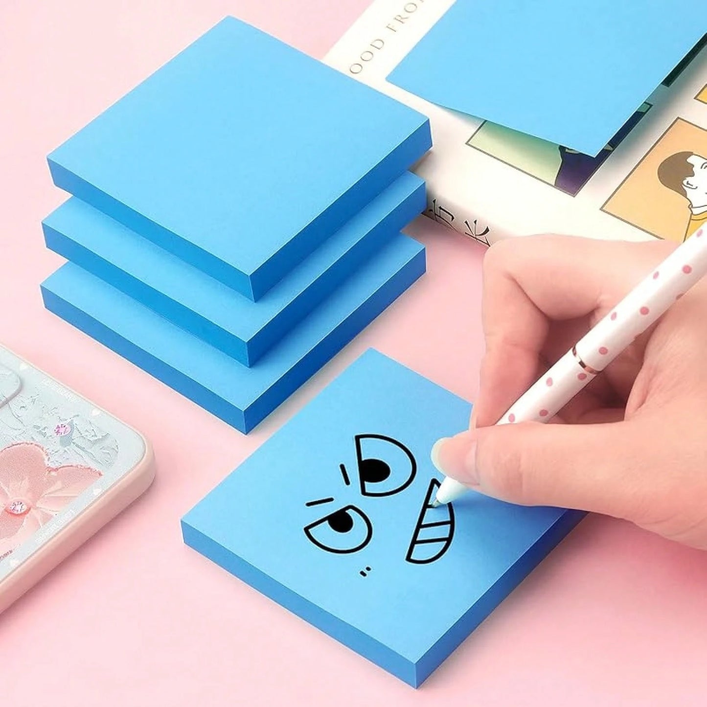 Sticky Notes Up Self-Stick Notes Pads With Bright Colors, Easy To Post Office, School, Home, 4 Pads/Pack, 90 Sheets/Pad (Red)