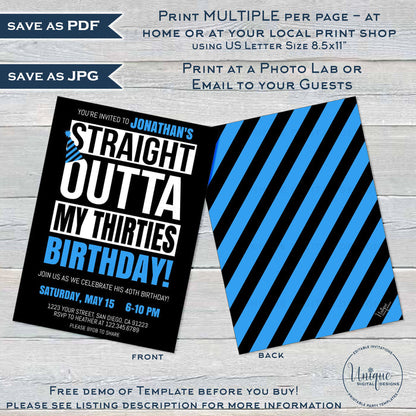 Straight Outta My Twenties Birthday Party Invitation, Editable 30th Birthday Invite