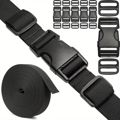 Straps And Buckles Set: 6 Yards Nylon Webbing, 6 Pcs Side Release Buckle, 12 Pcs Tri-Glide Sliders, Plastic Clip Quick Fastener Replacement Buckle