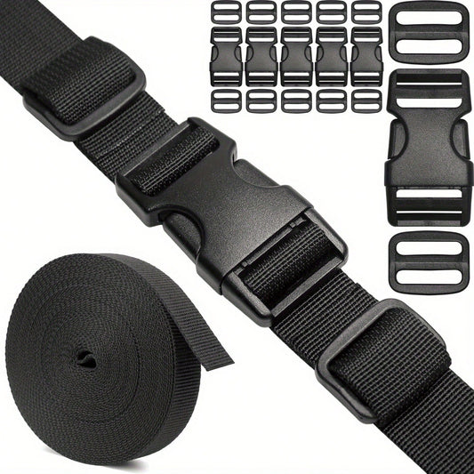 Straps And Buckles Set: 6 Yards Nylon Webbing, 6 Pcs Side Release Buckle, 12 Pcs Tri-Glide Sliders, Plastic Clip Quick Fastener Replacement Buckle
