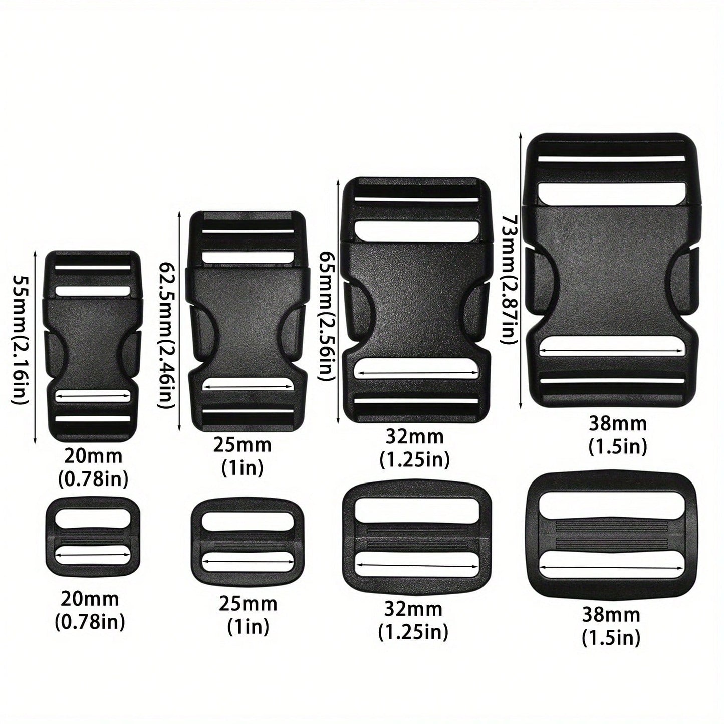 Straps And Buckles Set: 6 Yards Nylon Webbing, 6 Pcs Side Release Buckle, 12 Pcs Tri-Glide Sliders, Plastic Clip Quick Fastener Replacement Buckle