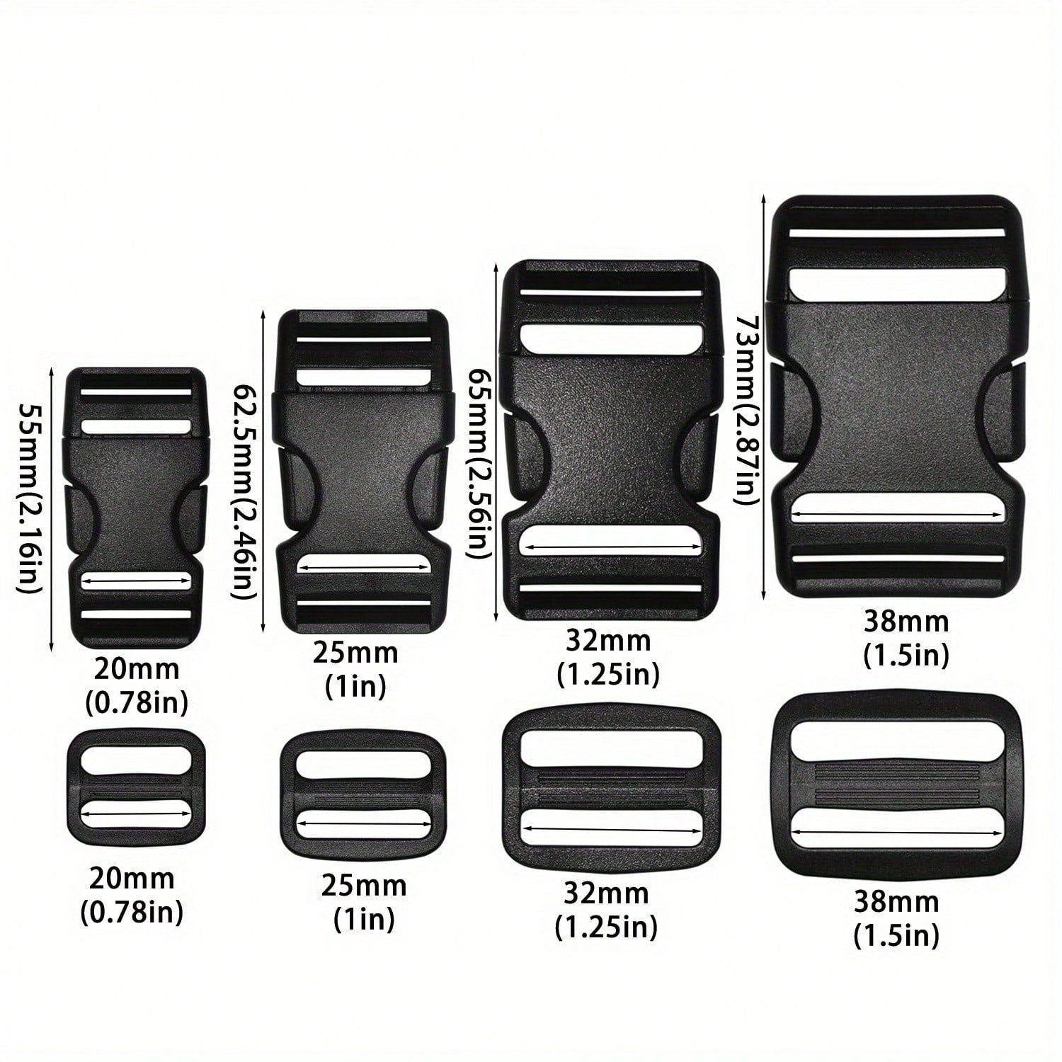 Straps And Buckles Set: 6 Yards Nylon Webbing, 6 Pcs Side Release Buckle, 12 Pcs Tri-Glide Sliders, Plastic Clip Quick Fastener Replacement Buckle