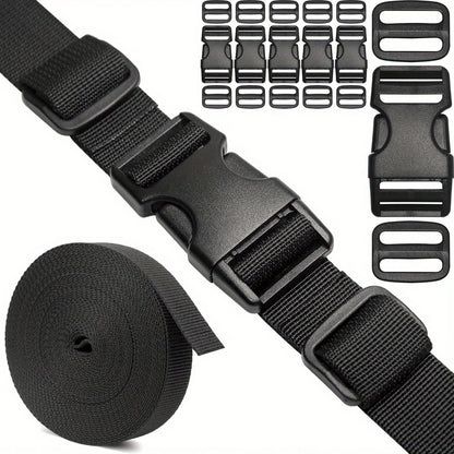 Straps And Buckles Set: 6 Yards Nylon Webbing, 6 Pcs Side Release Buckle, 12 Pcs Tri-Glide Sliders, Plastic Clip Quick Fastener Replacement Buckle