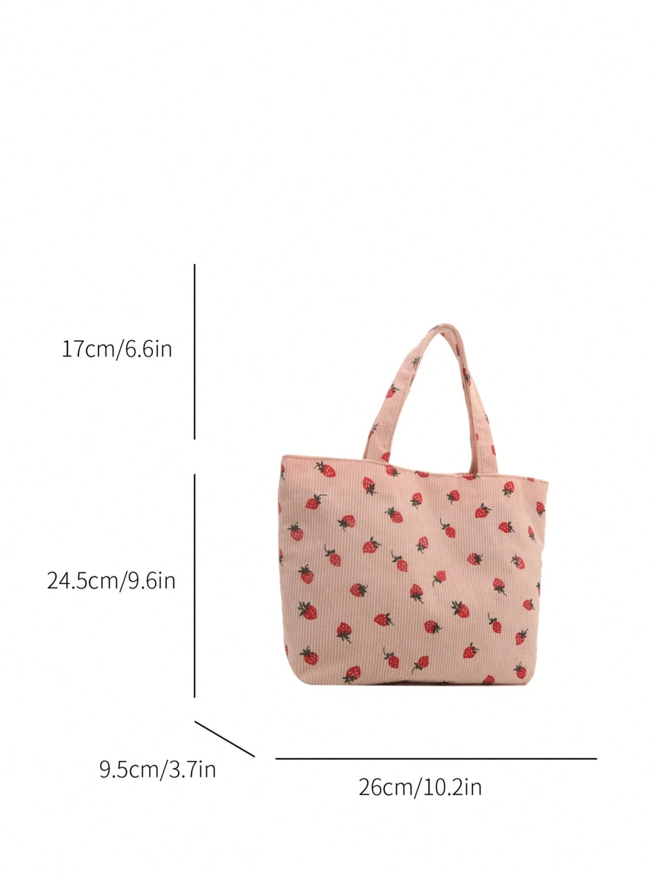 Strawberry Print Tote Bag, Cute Style Tote Bag, Fashion Large Capacity Versatile Shoulder Bag For Women, Corduroy, Kawaii, Beach, Canvas Bag,Pink Bag